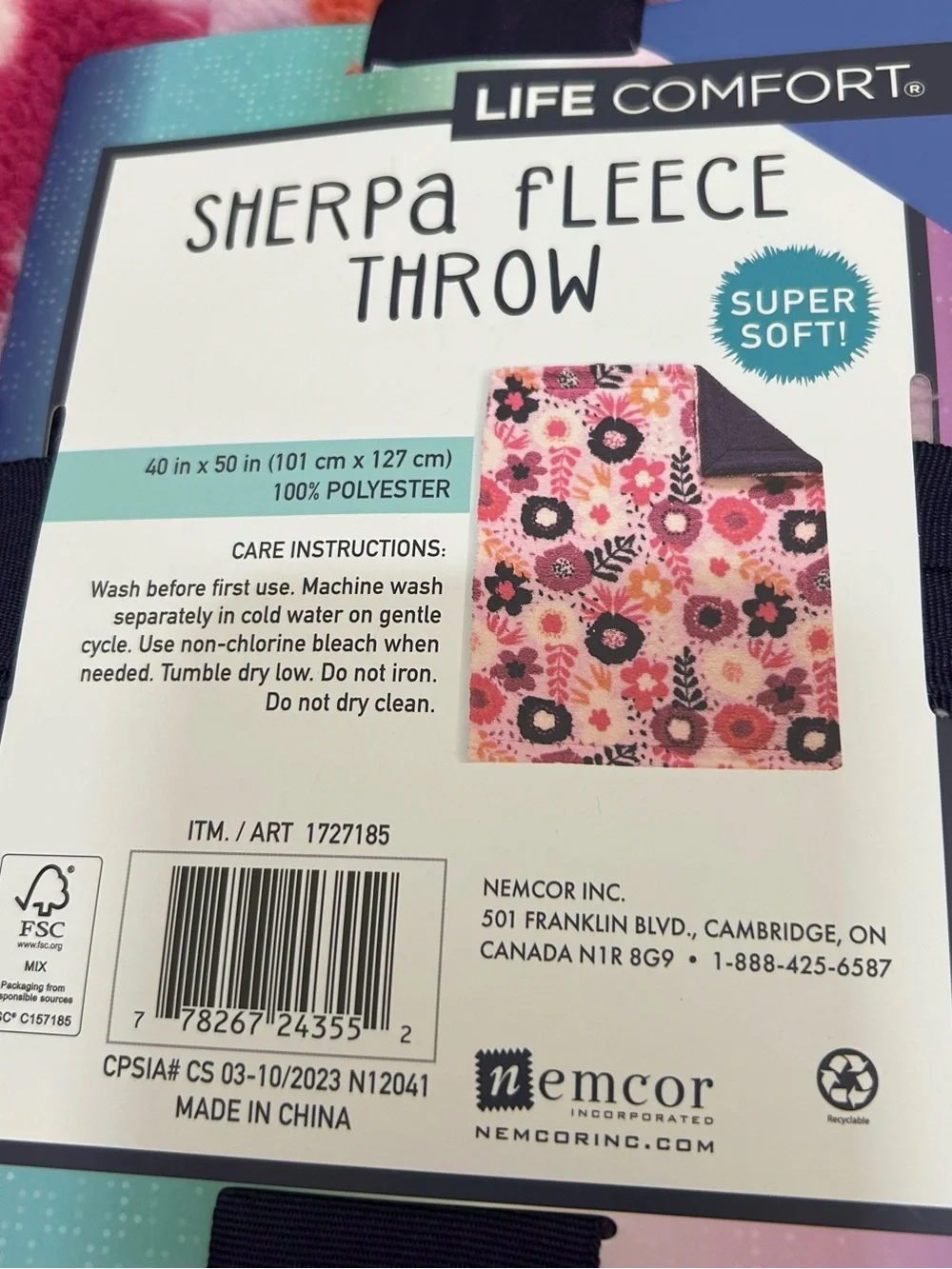 Life Comfort Kids Sherpa Fleece Throw 40 x 50 Purple Pink Floral NEW
